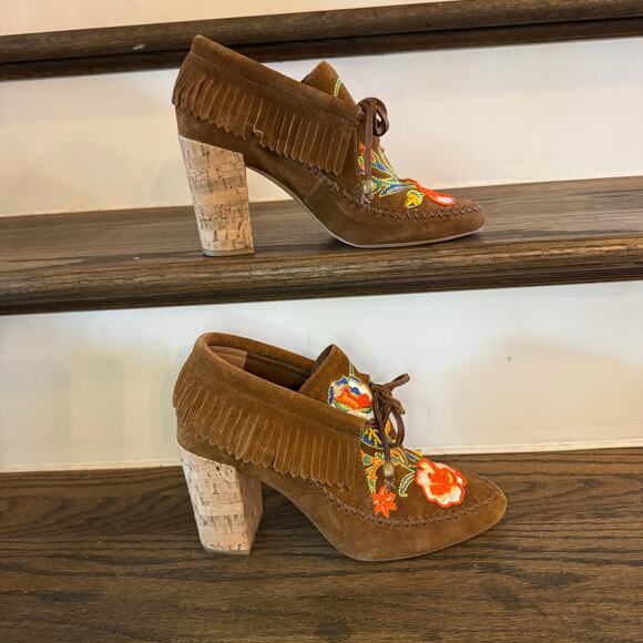 Tory Burch Huntington Beaded Embroidered Suede Fringe Bootie Size 7 EUC - Picture 2 of 8